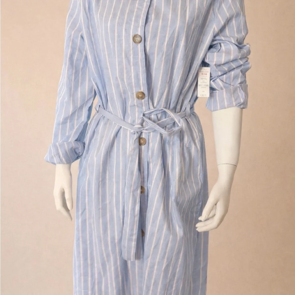 Ardene Long Sleeve Striped Dress with Tie Waist - Picture 6 of 6